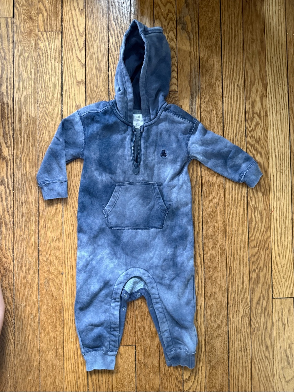 GAP Hooded One-Piece in Washed Blue - Size 12-18 Months